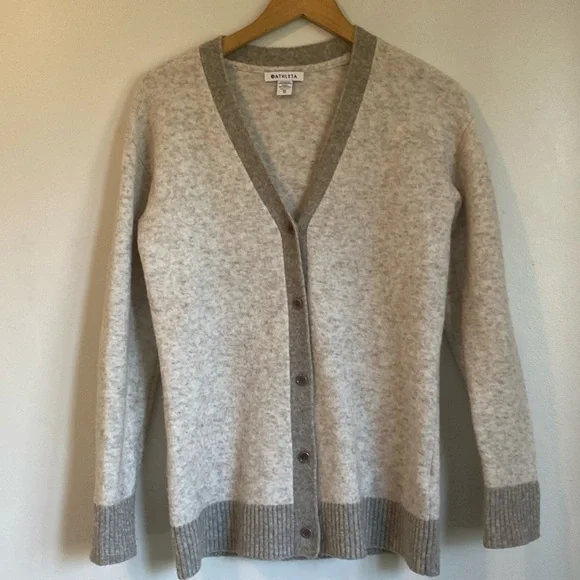 Athleta Westlake Cardigan Sweater Wool Blend Cream/Grey Size XS Button Down - Picture 2 of 7